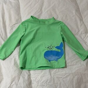 Green Long Sleeve Shirt with Blue Whale Design swim shirt